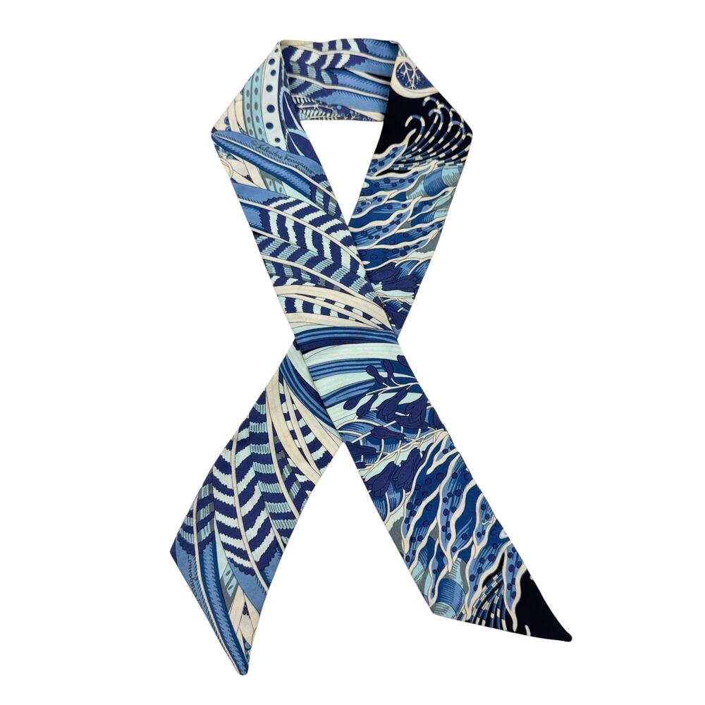 Ferragamo Twilly Floral Silk Scarf Blue